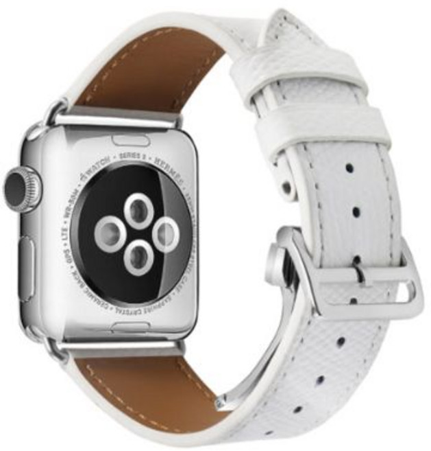 4YOU Apple Watch 3/4/5/6/7/SE 蝴蝶扣皮革錶帶 (相容38/40/41mm), 白色, 1個