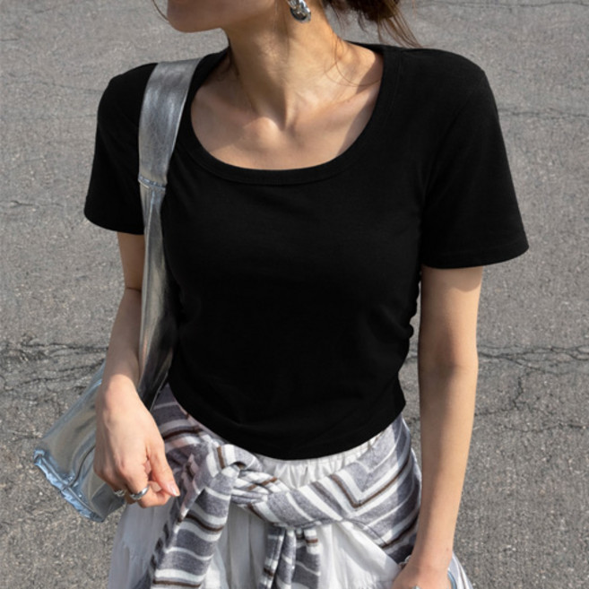 난닝구 여성용 덴프벨 옆셔링 크롭 반팔티