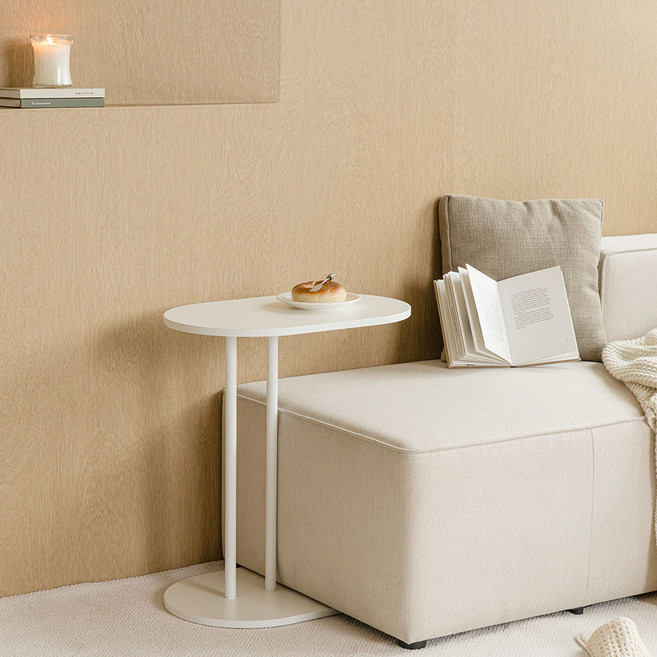 woodray 橢圓沙發邊桌, 白色