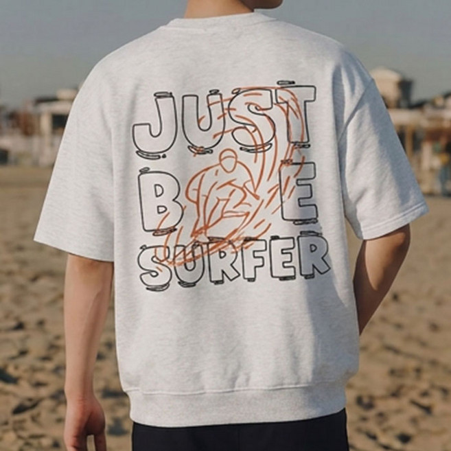 에어플레인 남녀공용 BE 서퍼 오버핏 반팔 맨투맨