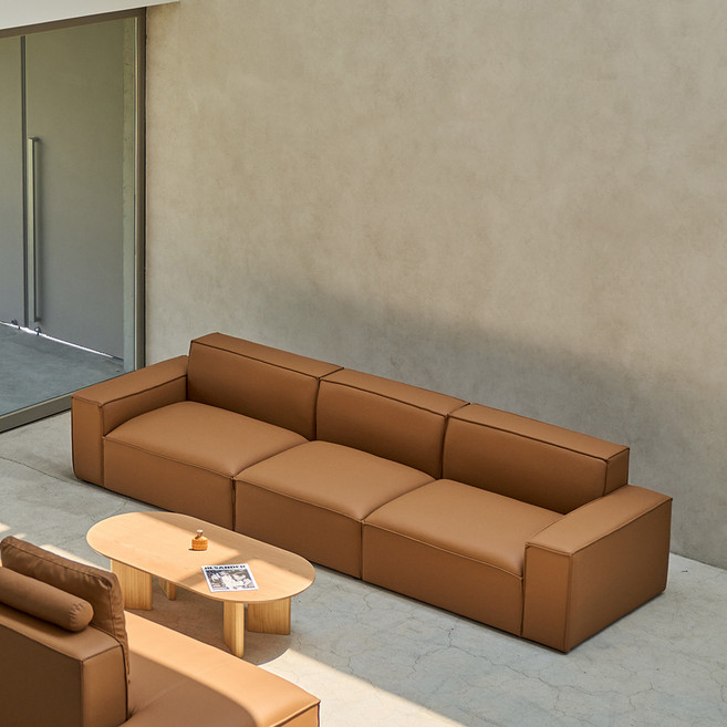 레이디가구 로운 가죽 모듈 소파 4인용 방문설치, 토피브라운