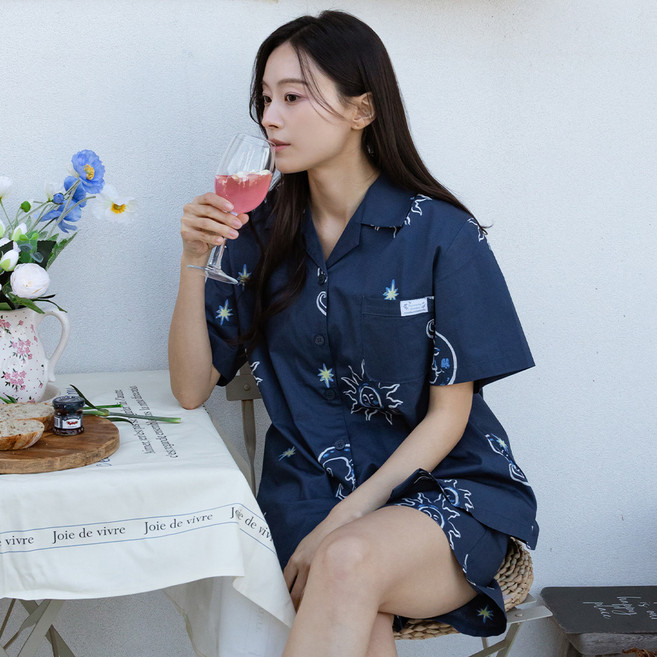 이너쿠키 커플용 순면 홈웨어 반팔 잠옷 파자마