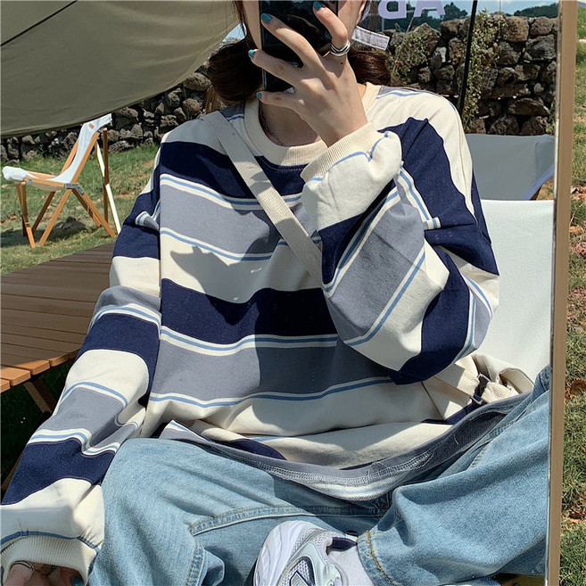 拉克蘭條紋半寬鬆大學T
