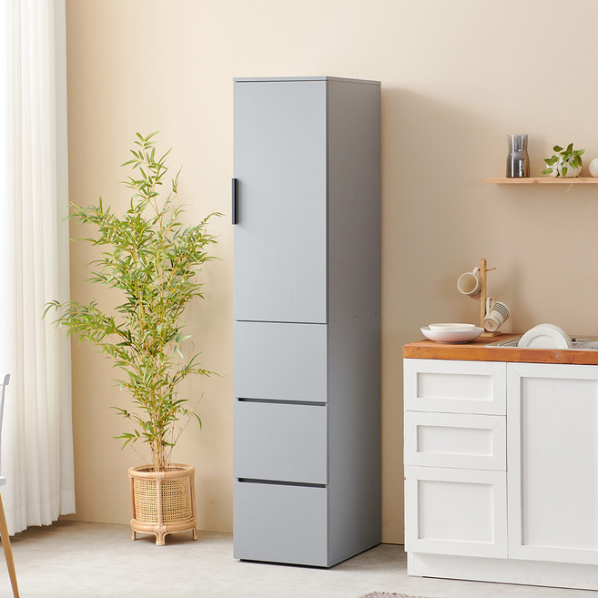 마마룸 냉장고형 광폭 400 팬트리장 틈새 다용도 수납장 고객직접설치, 올그레이