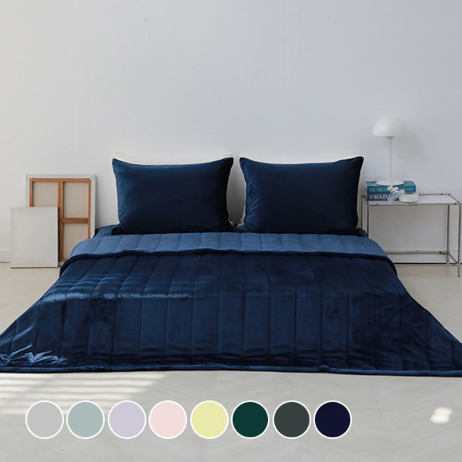 아망떼 소울메이트 플란넬 극세사 퀼팅 스프레드, 네이비