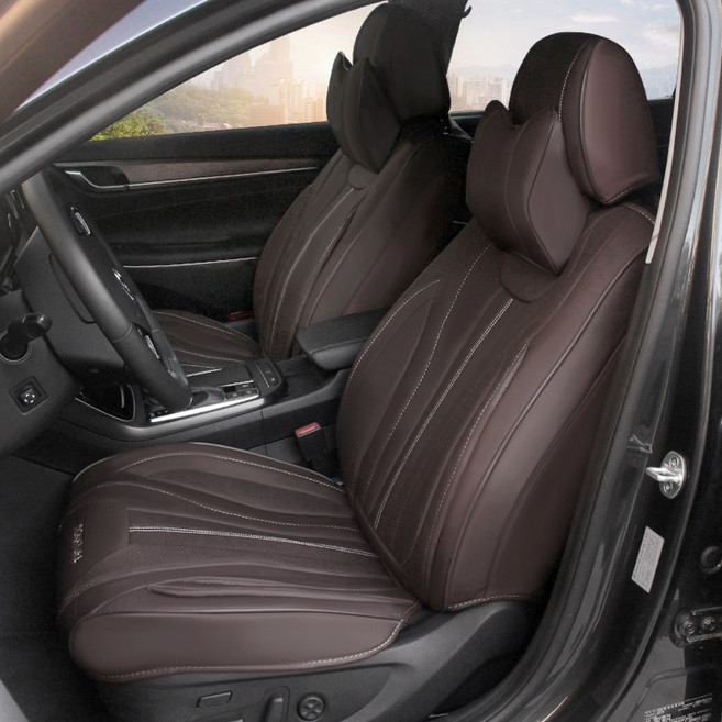 루쏘 자동차 가죽 시트커버 앞 + 뒤 풀세트, 브라운, 1세트
