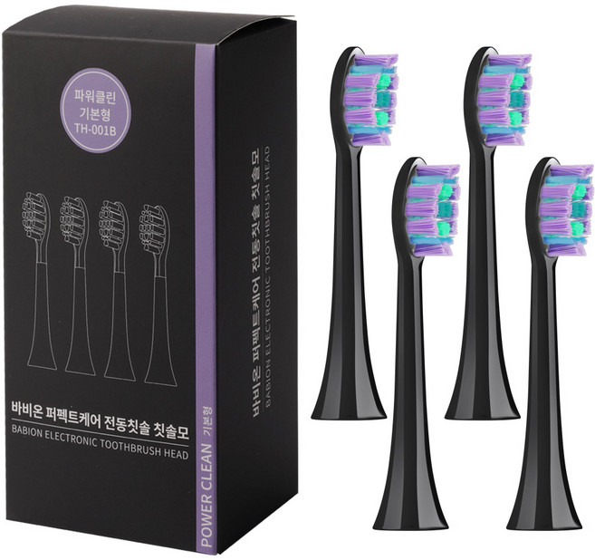 바비온 퍼펙트케어 음파 전동칫솔모 파워클린 블랙 4p, 1세트