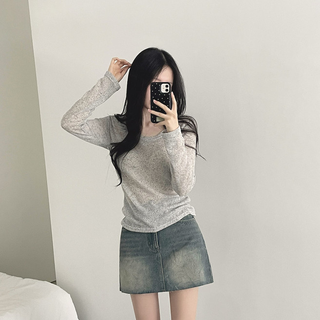 위드후이린 여성용 여리여리 긴팔 시스루 니트 티셔츠