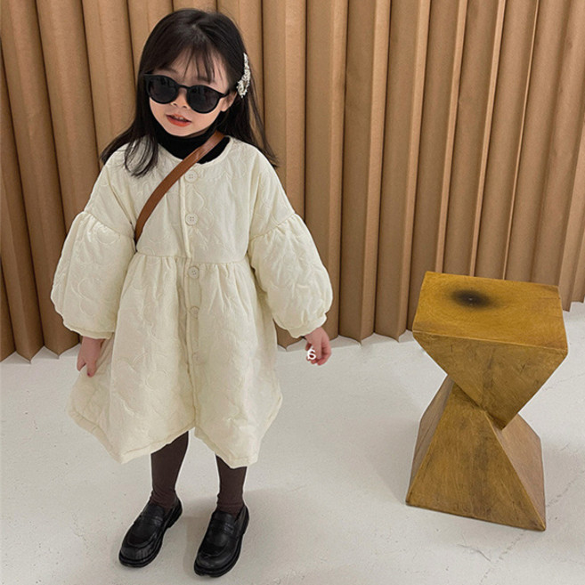 조이멀티 엠케이 여아용 꽃누빔 벌룬소매 롱 패딩 점퍼