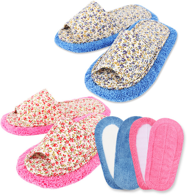 라이펀 극세사 청소 실내화 알장미 핑크 + 블루 + 리필 2족 세트, 1세트