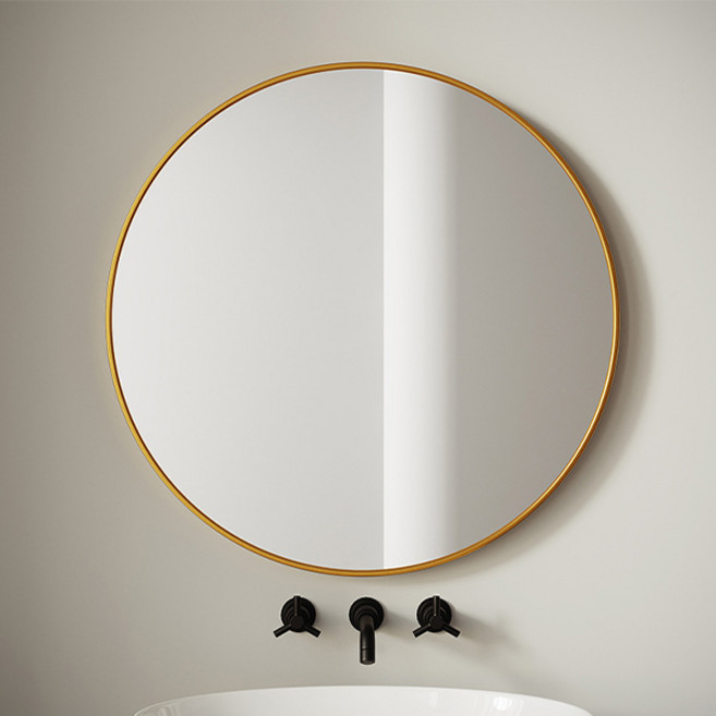 맙소샵 클래식원형 거실 욕실 접착식 방폭 거울 50cm HR2632, 골드