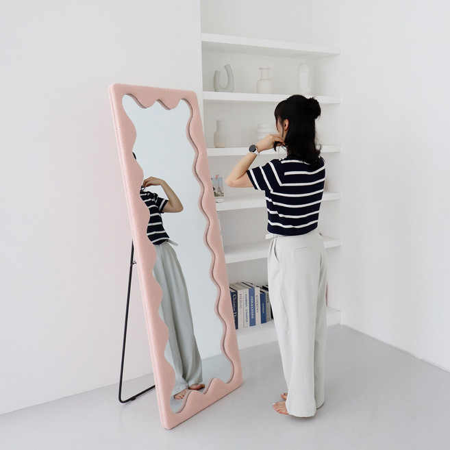 비알프렌드 바움 비정형 인테리어 부클레 원단 전신거울 특대형 고객직접설치, 핑크