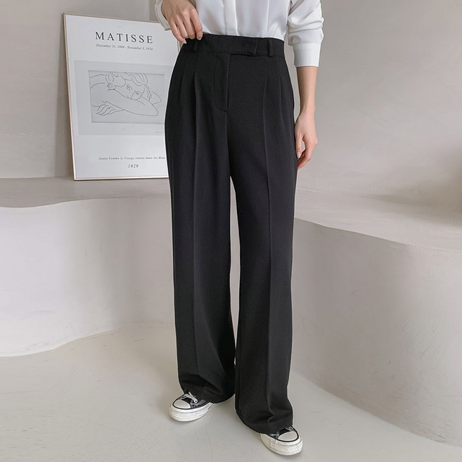 제이에이치스타일 여성용 롱/숏 기장 투턱 와이드 스판 히든 뒷밴딩 하이웨스트 슬랙스 SJROK662