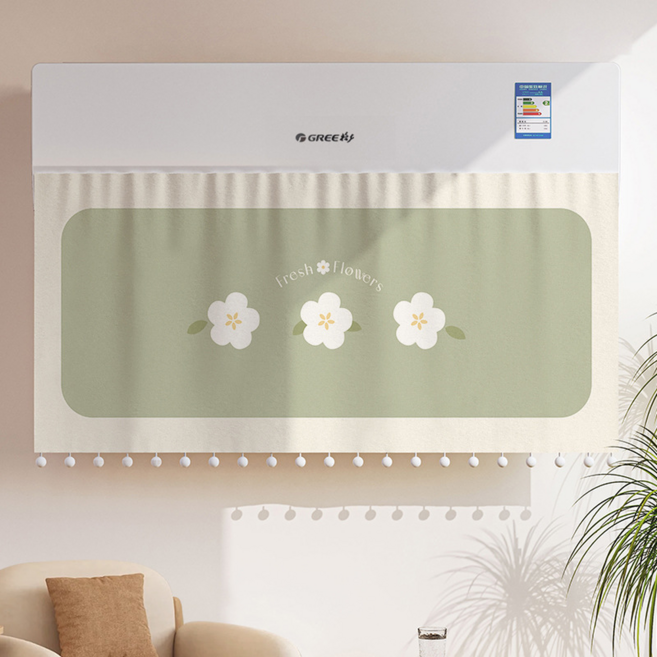 릴리픽 바람막이 에어컨 가리막 커튼 90 x 40 cm + 벨크로 세트, 1세트, 커튼(그린 플라워)