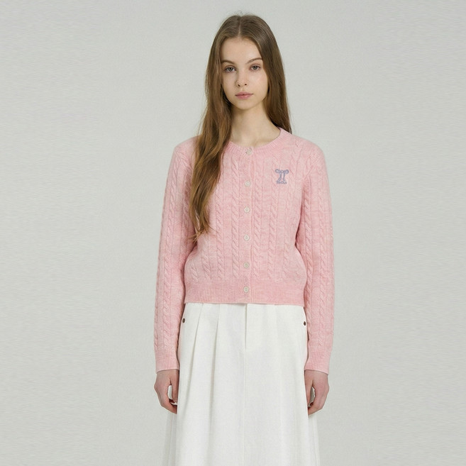 에이비플러스 여성용 리본 자수 케이블 가디건 LSA5MY36