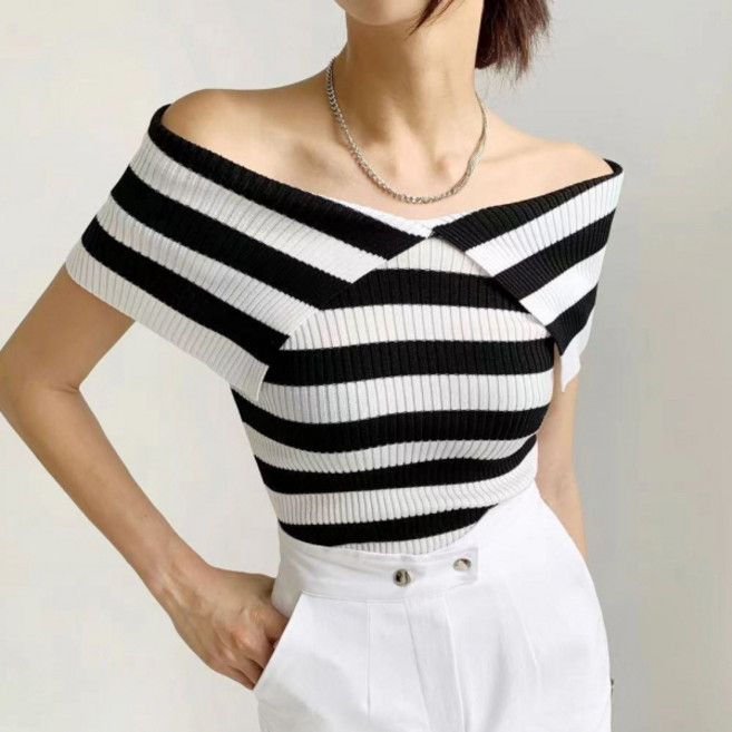 피어니스트 여성용 오프숄더 프렌치 니트 티셔츠