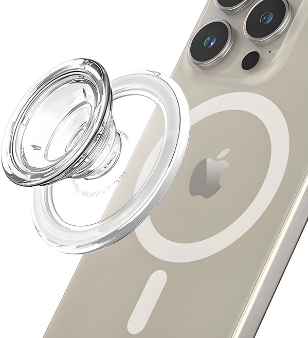 Sinjimoru M-Tiptok 強力磁吸 MagSafe 透明手機支架, 1個, Crystal Clear