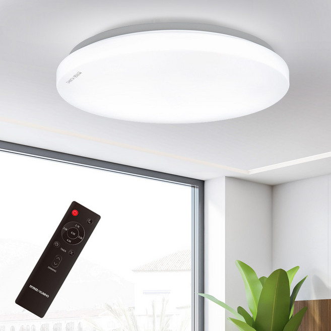 WONHA 閃電牌 壓克力 LED 無頻閃房間燈 圓形 50W 變色 + 遙控器組合, 白色