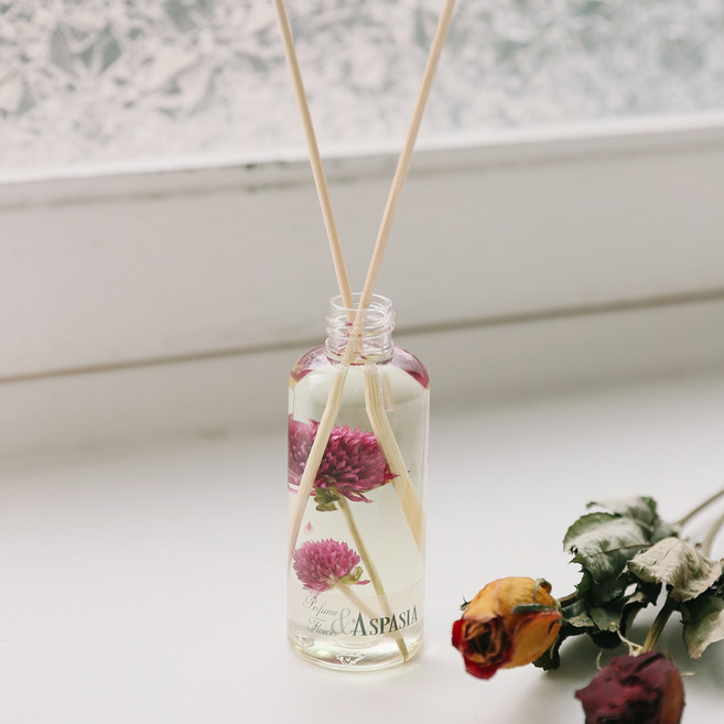 아스파시아 퍼플 천일홍 꽃을 담은 클린 디퓨저 100ml 세트, 1세트, 라임 바질 만다린