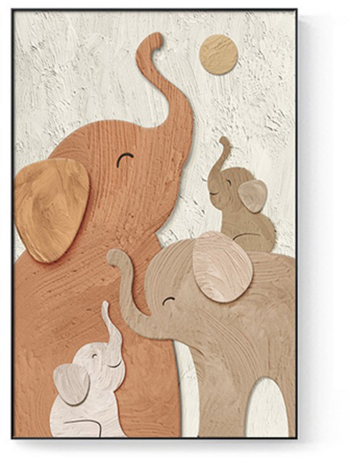 더플로우커머스 모던 패밀리 코끼리 아트 감성 인테리어 액자 오렌지패밀리C, 블랙