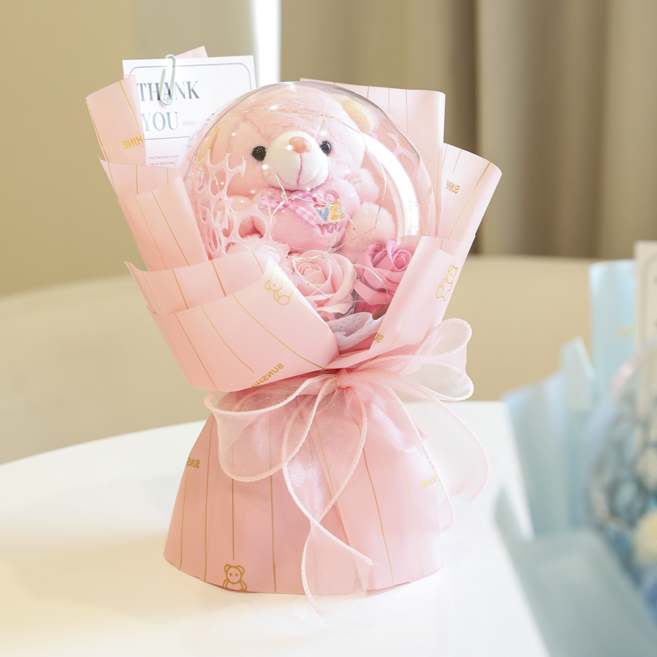 조아트 LED 인형 로즈베어팡 꽃다발, 핑크, 1개