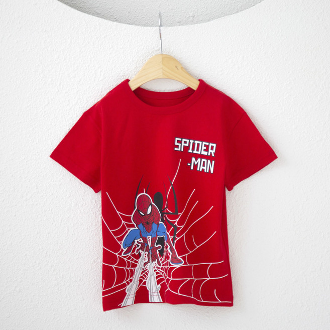 마블 아동용 통기성 스파이더맨 캐릭터 반팔 면 티셔츠