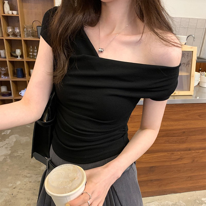PEONIST 女款修身一字領短版短袖T恤