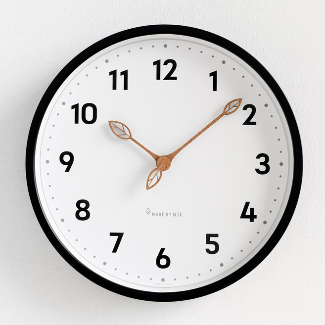 MJK 250 모던감성 나뭇잎 벽시계, 블랙