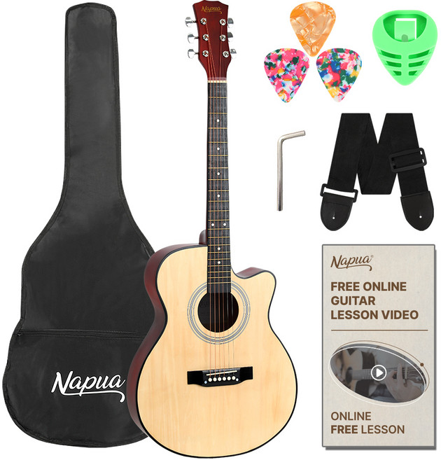 나푸아 어쿠스틱 입문용 OM바디 통기타 + 동영상 강좌 이용권 세트, NG153M, 내추럴(통기타), 1세트