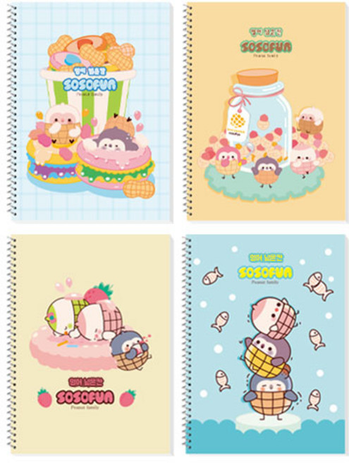 다다 소소펀 어린이 초등 영어 넓은칸 스프링노트, 혼합색상, 4개