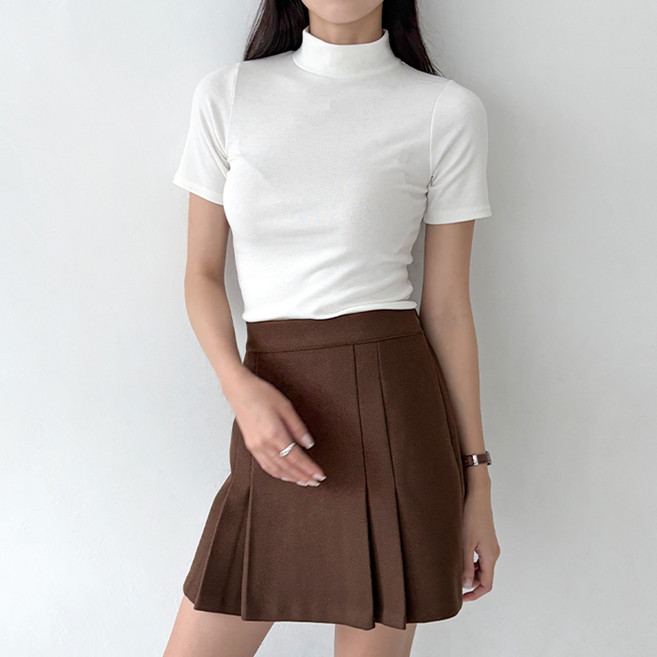 todayandlook 女款彈力修身半高領短袖T恤