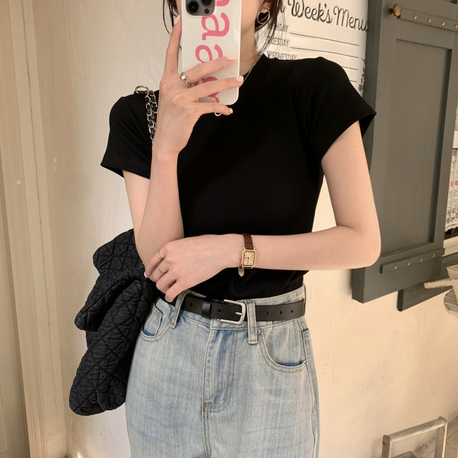 DMELD 女款素色基本版型夏季內搭短袖T恤