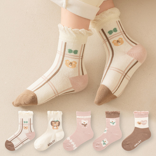시너싹스 아동용 큐티베어 패션 양말 5족 세트