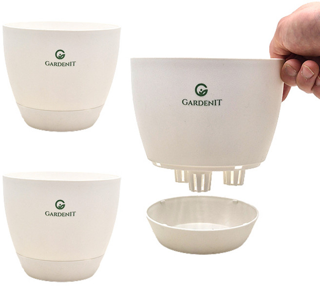 가든잇 오리지널 동그리 저면관수 화분 + 받침, 3세트, 화이트