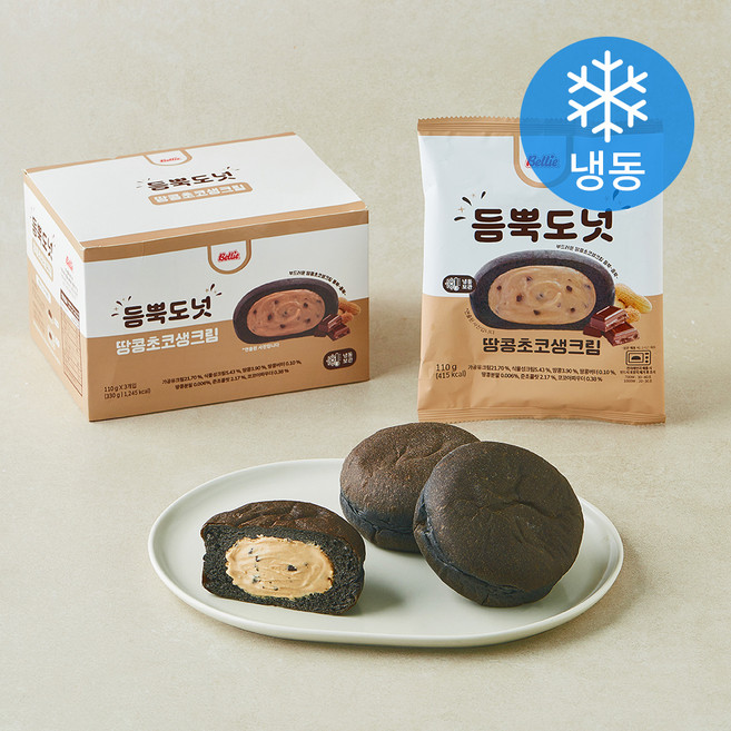 벨리푸드 듬뿍도넛 땅콩초코 생크림 (냉동), 110g, 1개, 3개입
