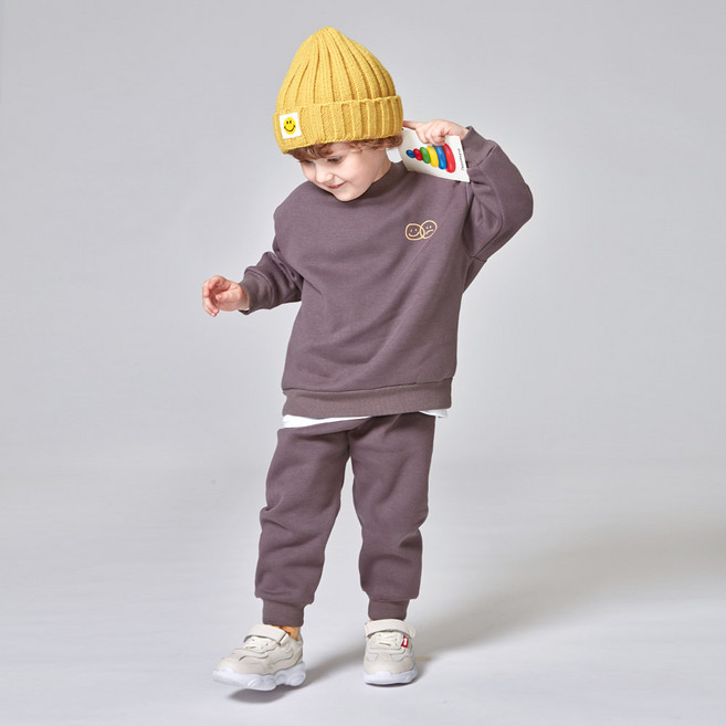 KIDSCOMO 童款表情圖案內刷毛大學T+束口褲套裝