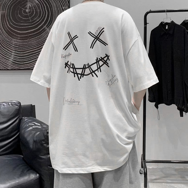 엘쏘 힙스타일 XX빅스마일 디자인 루즈핏 프린팅 커플 반팔 티셔츠