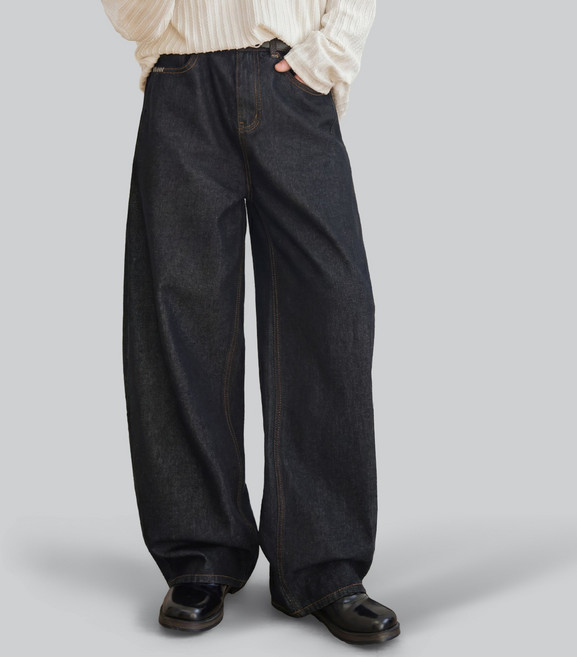 벨로시티 남성용 와이드 뒷밴딩 루즈핏 생지 데님팬츠
