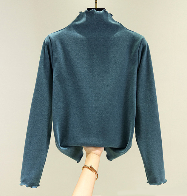 스타 스캘럽 코튼 벨벳 임부 긴팔 목티셔츠