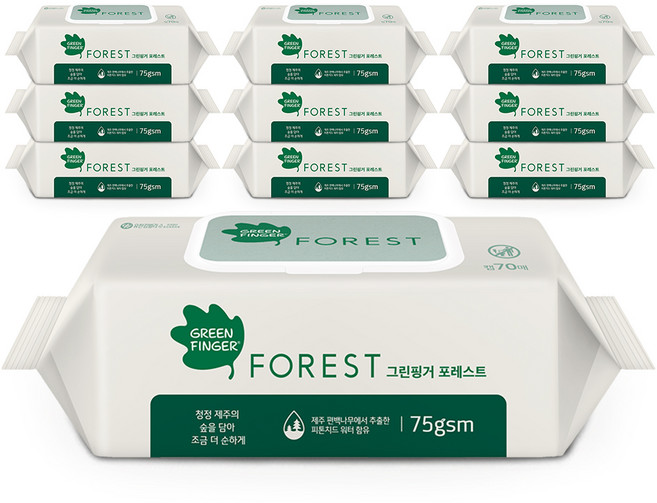 그린핑거 포레스트 75 물티슈 캡형, 75g, 70매, 10세트