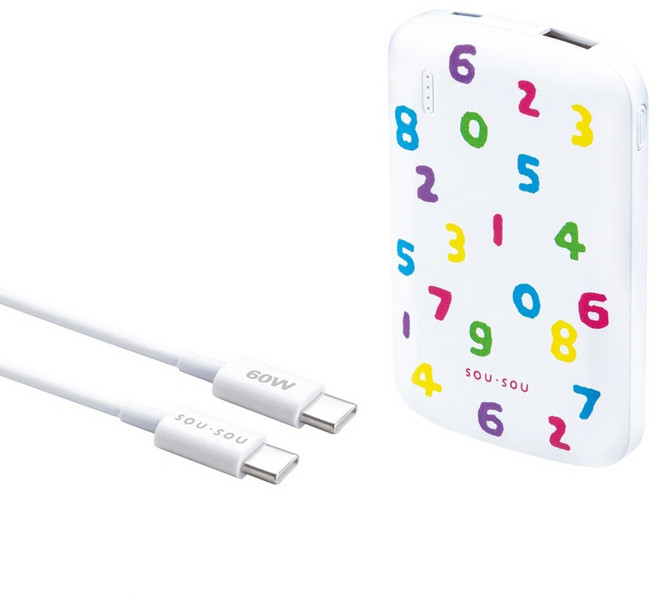 SOU SOU 超薄 雙輸出行動電源 + Type-C-Type-C 快充傳輸線, 白色, E-PCB287