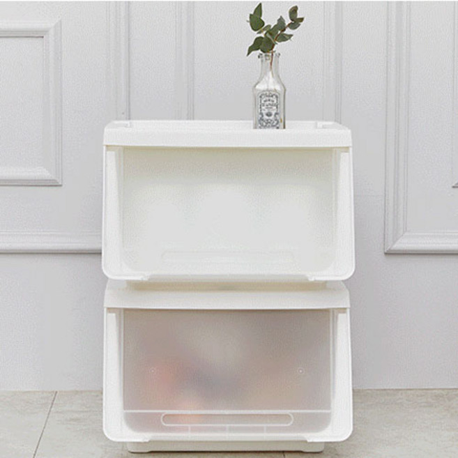 올유리빙 국내 제조 펠리컨 슬라이딩 다용도 수납 정리 리빙박스, 화이트, 2개