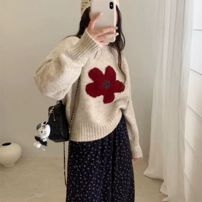 PEONIST 女款 Bloom Cozy Blossom 圓領針織衫