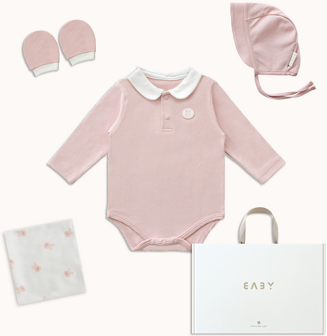 BABY&I 生物水洗連身衣 + 遮陽帽 + 防抓手套 + 手帕 彌月禮盒 + 提袋