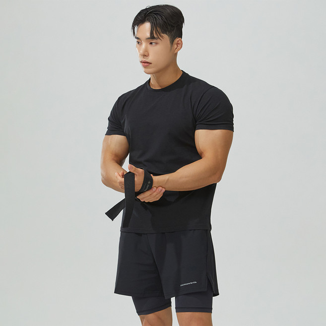 블랙몬스터핏 남성용 무지 모달 머슬핏 헬스 반팔 티셔츠
