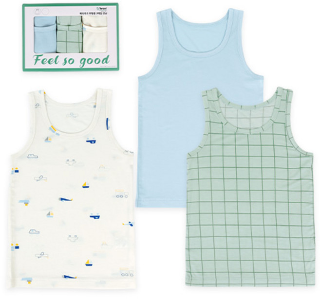 메이키즈 유아동 주니어 남아 붕붕스퀘어 모달 런닝 3종 세트