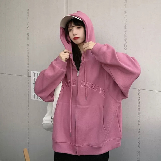 피어니스트 후드 레터링 심플 오버핏 포켓 집업