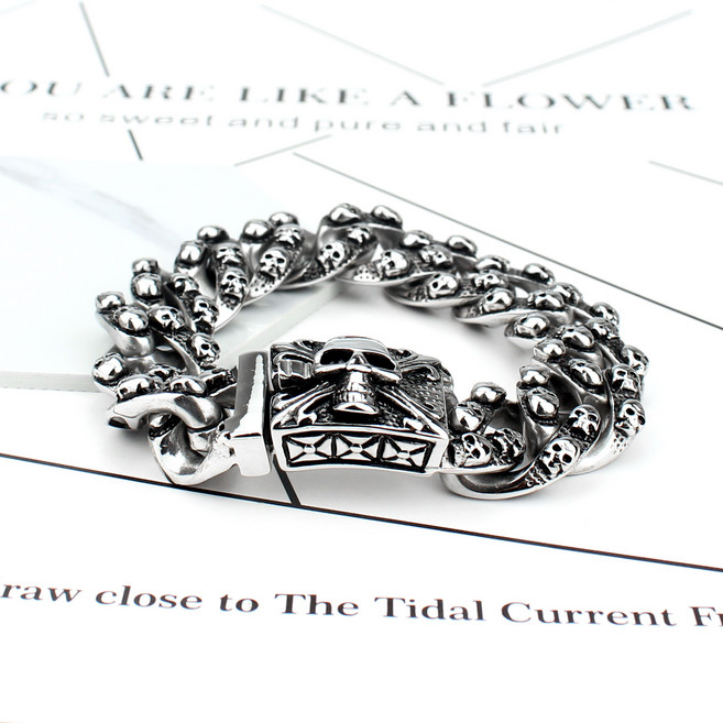 이츠굿텐 남성용 스컬데드 팔찌 해골 써지컬스틸 팔찌