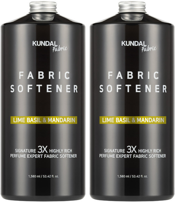 쿤달 시그니처 3X 초고농축 리치 퍼퓸 엑스퍼트 섬유유연제 아로마에디션 라임바질앤만다린향 본품, 1.58L, 2개
