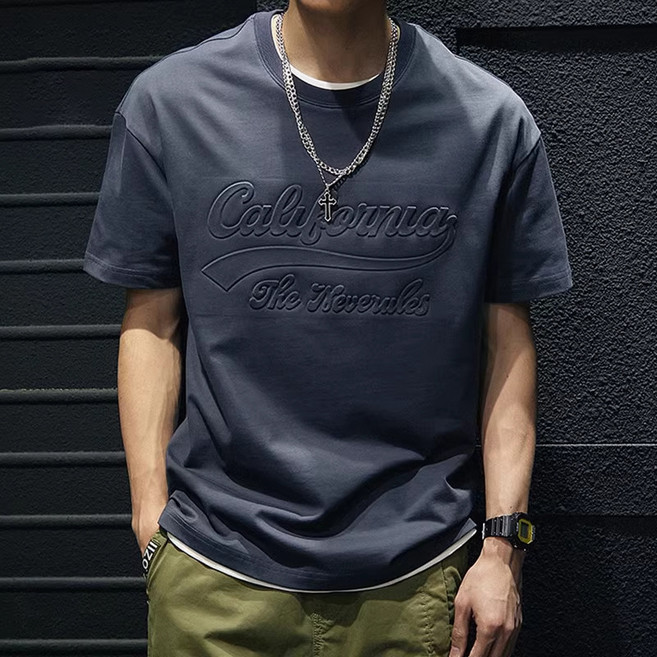 UNHEVE 男女通用圓領休閒短袖T恤, 02灰色